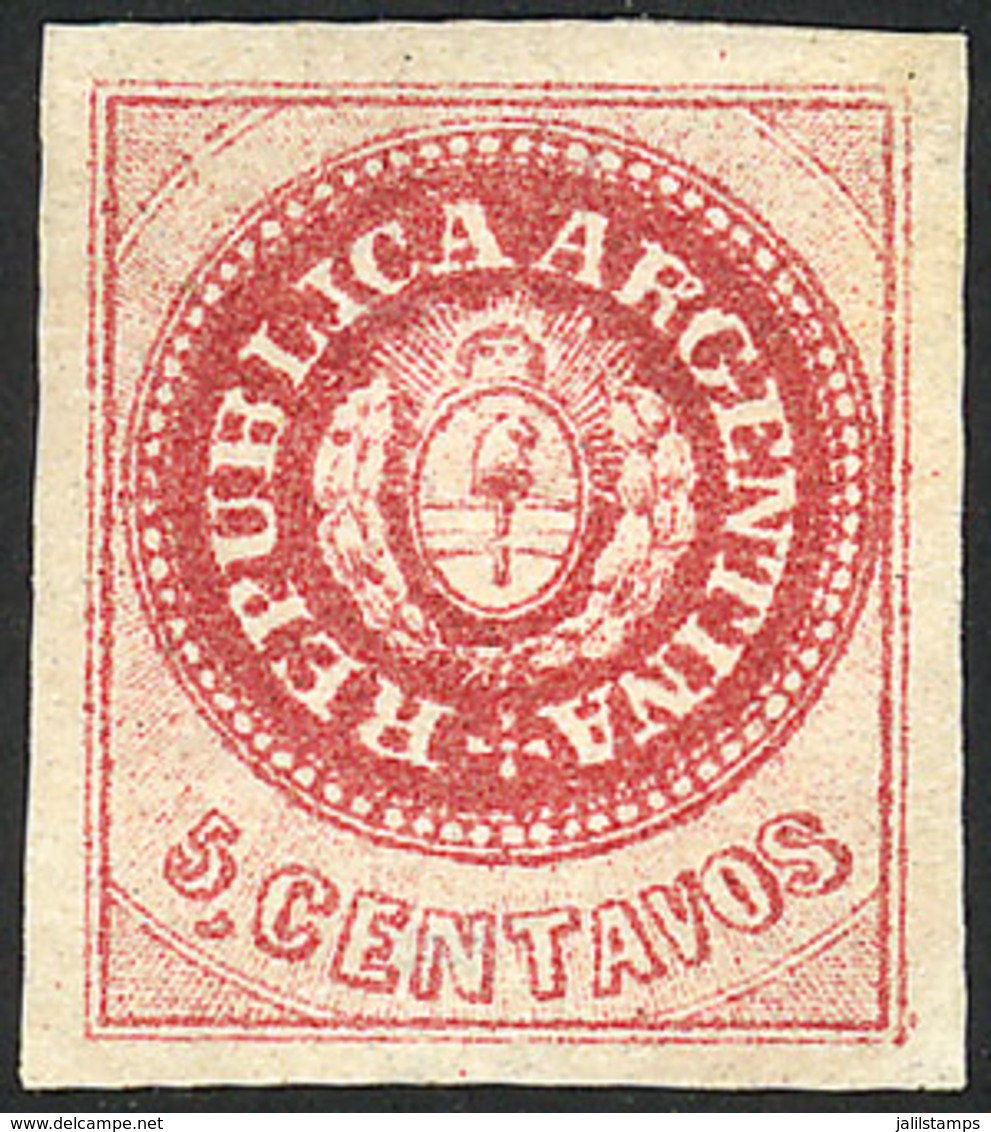 ARGENTINA: GJ.12, 5c. Carmine-rose, Semi-worn Plate, Mint, VERY WIDE MARGINS, Tiny Thin On Back, The Front Is Absolutely - Sonstige & Ohne Zuordnung