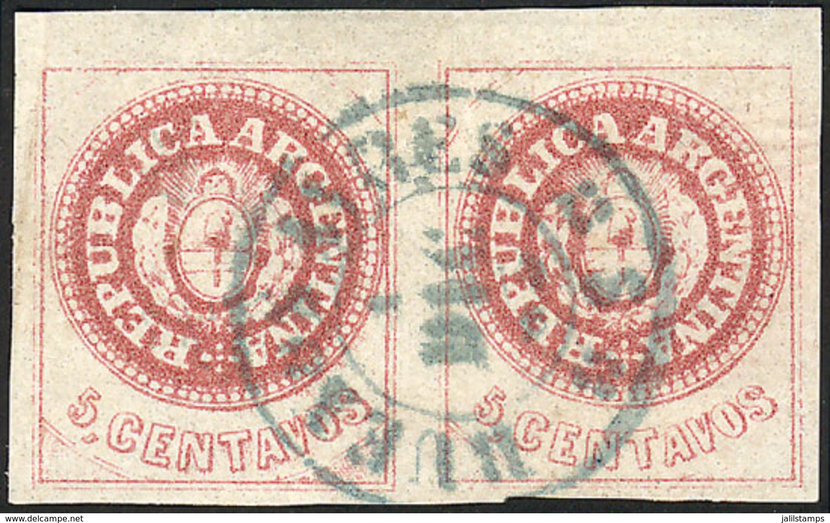 ARGENTINA: GJ.14, 5c. Without Accent, Worn Plate, Beautiful Pair Used In Buenos Aires, Excellent Quality! - Andere & Zonder Classificatie