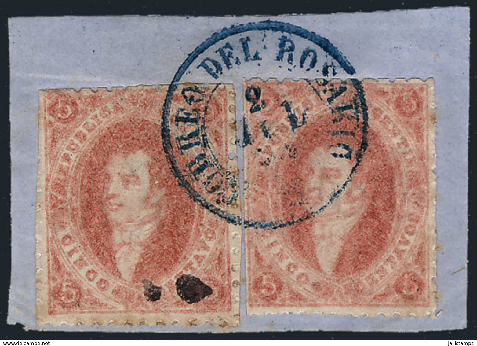 ARGENTINA: GJ.19, 2nd Printing, Worn Impression, Fragment With 2 Examples Used In Rosario, Very Nice, Excellent Quality! - Otros & Sin Clasificación