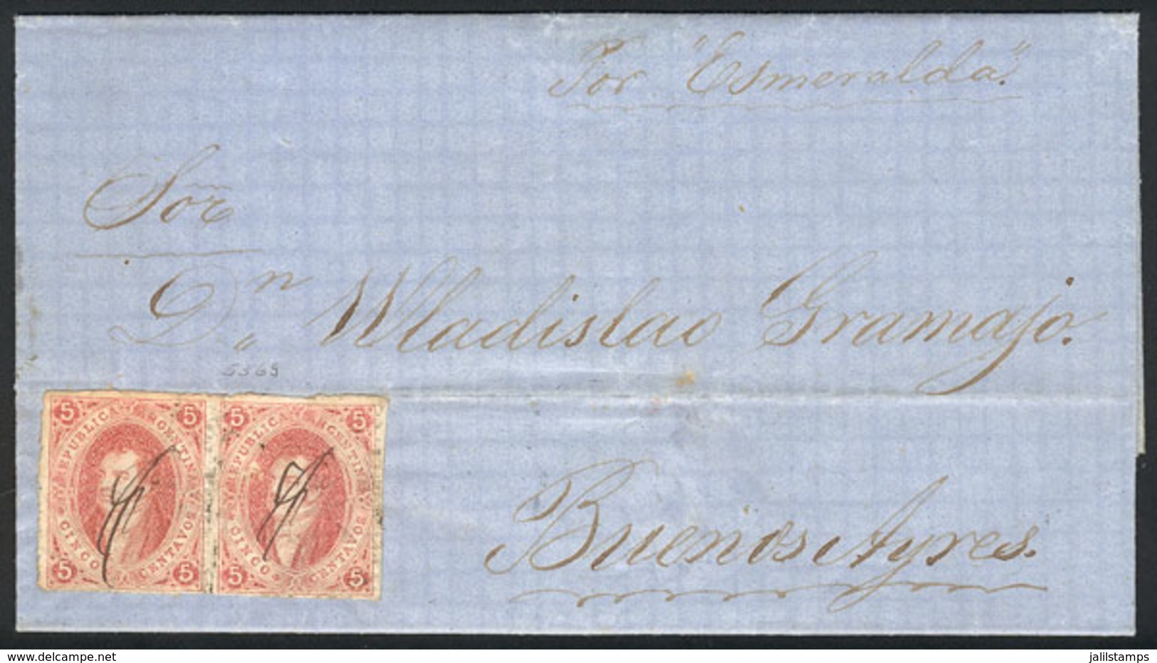 ARGENTINA: GJ.19, Pair From 1st Or 2nd Printing (one Example With Tiny Defect) Franking A Folded Cover Sent From ESQUINA - Sonstige & Ohne Zuordnung