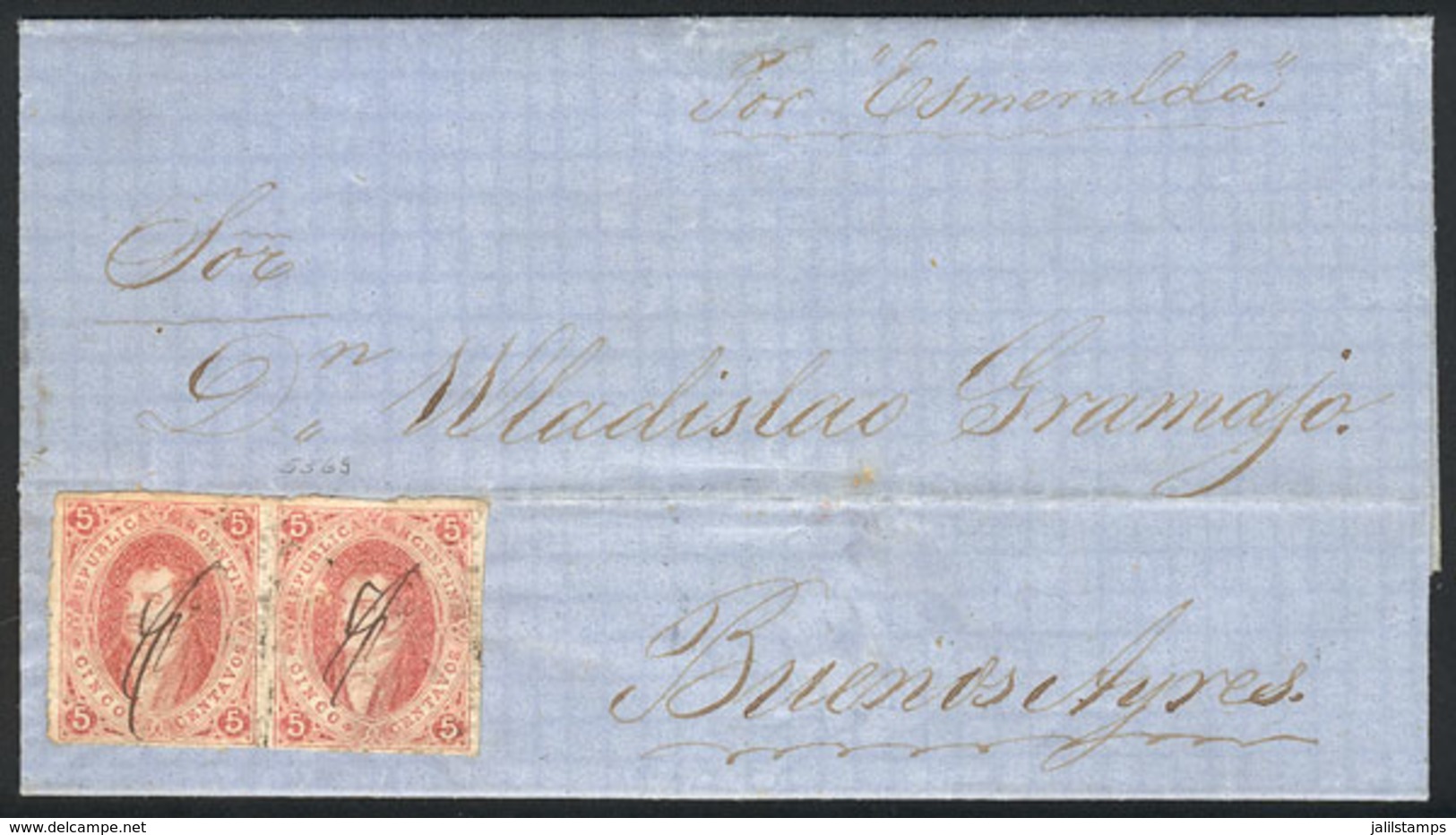 ARGENTINA: GJ.19, Pair From 1st Or 2nd Printing (one Example With Tiny Defect) Franking A Folded Cover Sent From ESQUINA - Andere & Zonder Classificatie