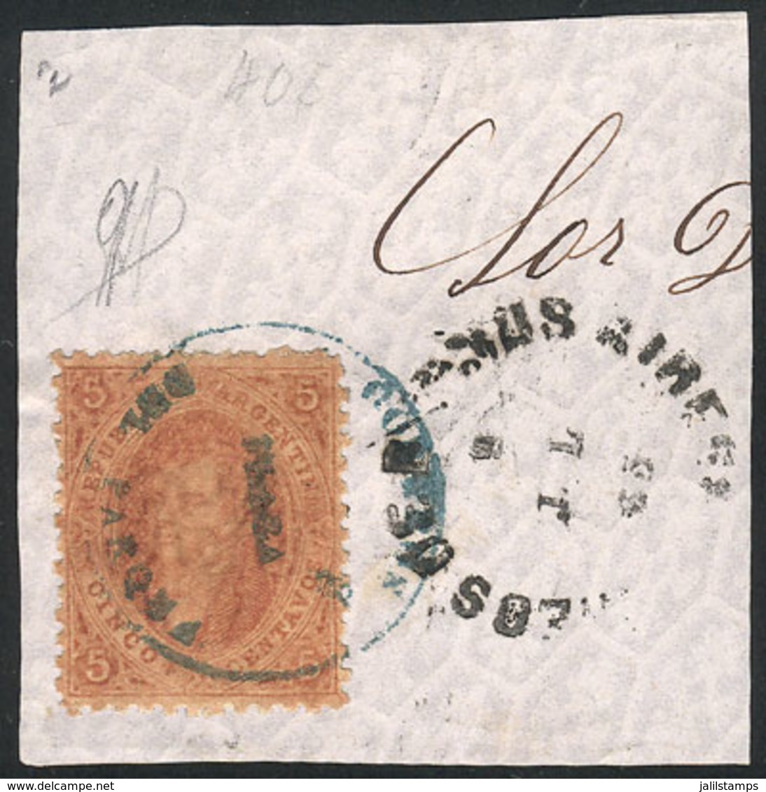 ARGENTINA: GJ.20, 3rd Printing, Wonderful Example On Fragment With Very Neat (rare) "CORREOS PLAZA DEL PARQUE" Cancel In - Sonstige & Ohne Zuordnung