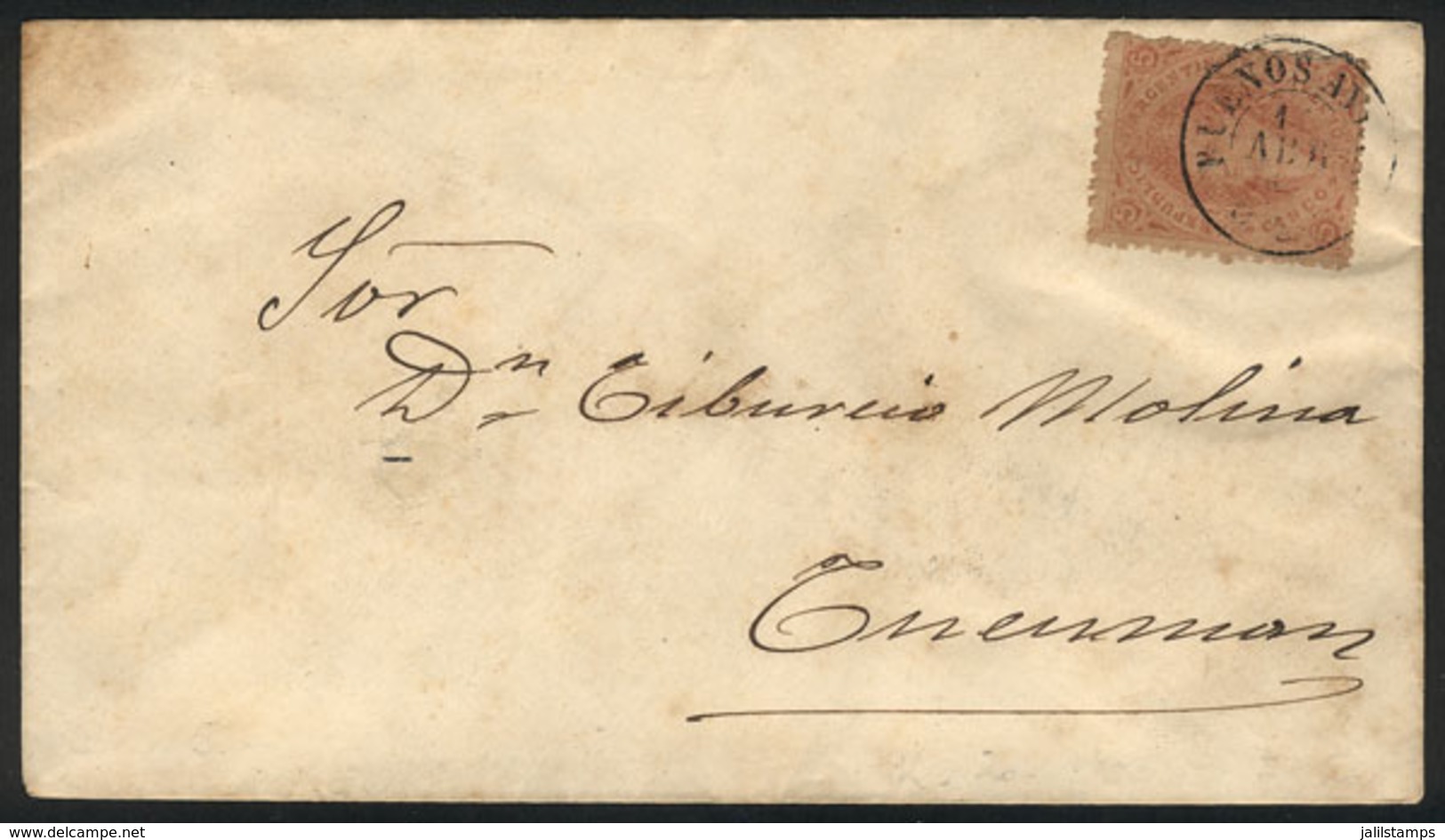 ARGENTINA: GJ.20d, 3rd Printing, Dirty Plate Variety, Also Somewhat Mulatto, Franking A Cover Sent From Buenos Aires To  - Sonstige & Ohne Zuordnung