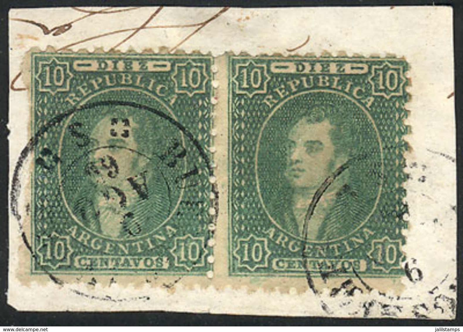 ARGENTINA: GJ.21, 10c. Clear Impression, Splendid Pair On Fragment With Cancel Of Buenos Aires For 9/AU/1865, Absolutely - Other & Unclassified