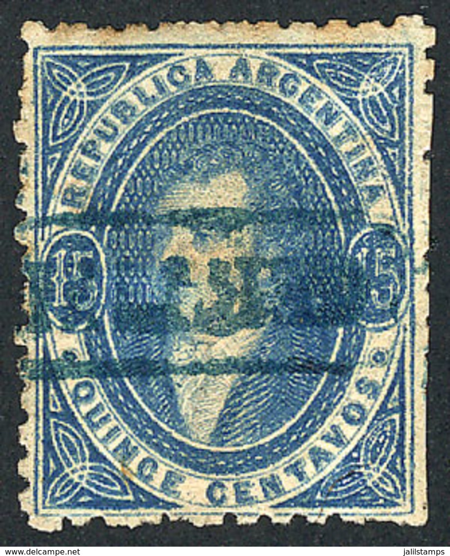 ARGENTINA: GJ.22, 15c. Clear Impression, With Framed CERTIFICADO Cancel In Blue, VF! - Other & Unclassified