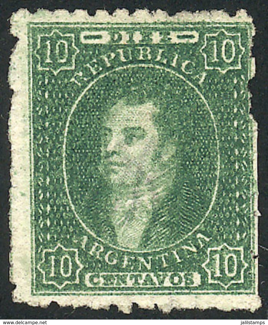 ARGENTINA: GJ.23, 10c. Dark Green, Worn Impression, Lightly-ribbed Thin Paper, Excellent! - Sonstige & Ohne Zuordnung