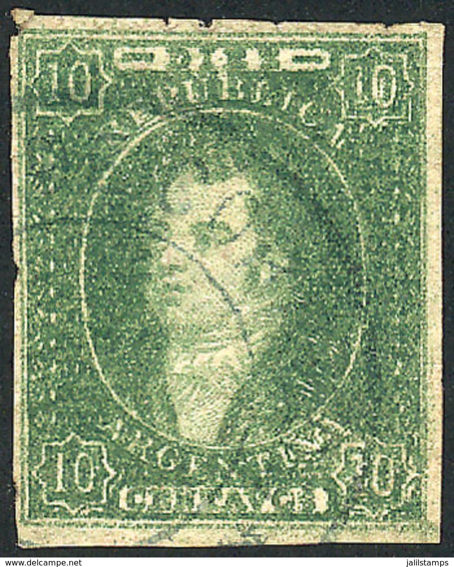 ARGENTINA: GJ.23, 10c. Very Worn Impression, With Blue "Admon De Correos De Cordoba" Cancel, Excellent Quality!" - Other & Unclassified