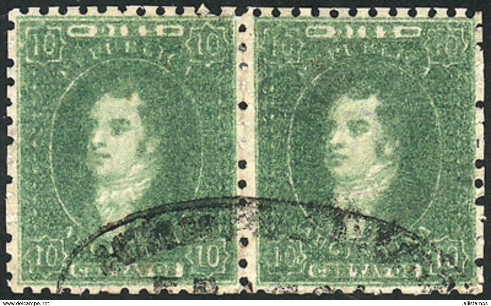 ARGENTINA: GJ.23, 10c. Worn Impression, Dark Green, Spectacular Pair Of Great Quality And Incredible Beauty, Absolutely  - Otros & Sin Clasificación