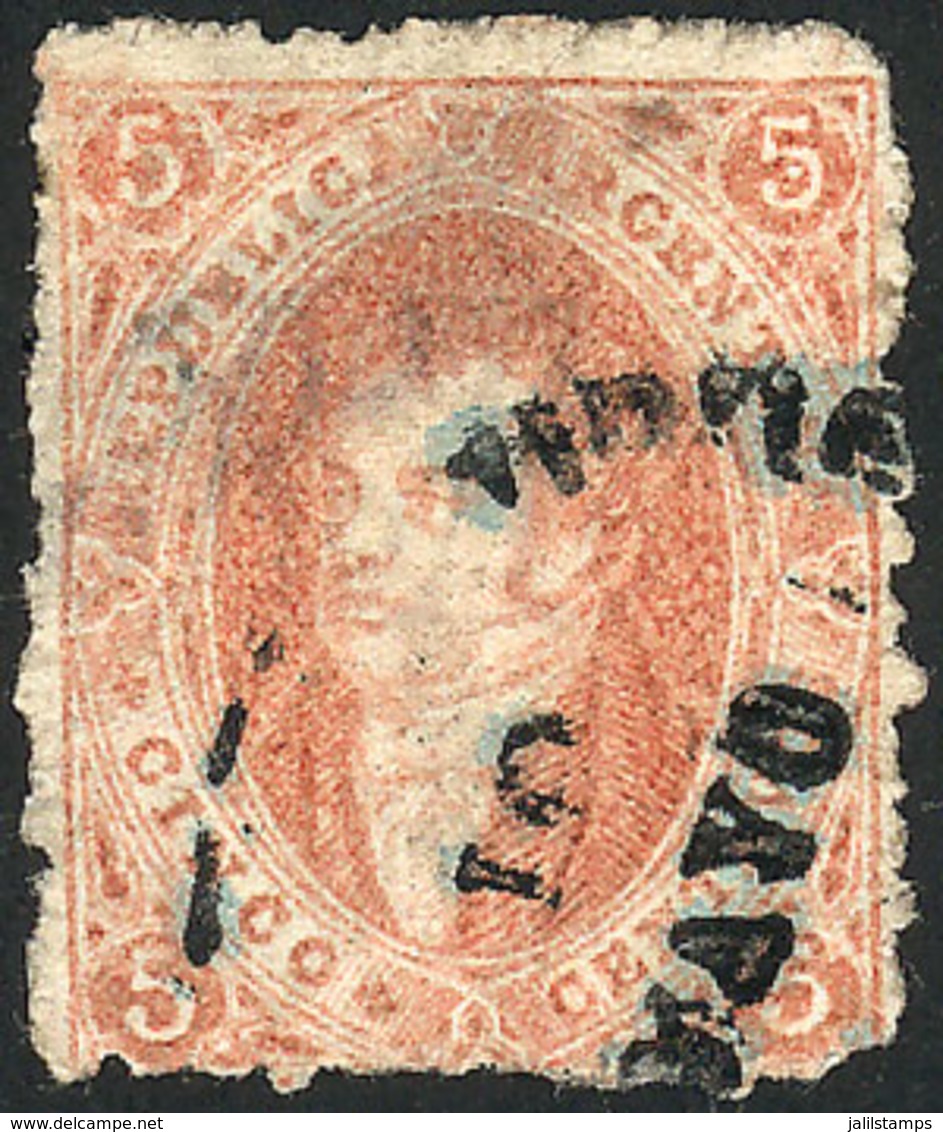 ARGENTINA: GJ.28A, 6th Printing Perforated, Orangish Dun-red, With Datestamp Of CONCEPCION DEL URUGUAY In Rare Indigo Co - Otros & Sin Clasificación