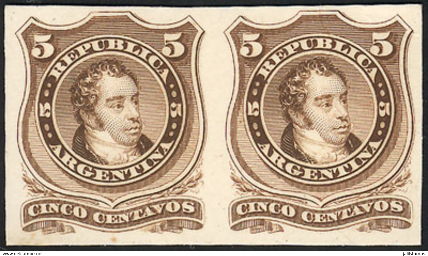 ARGENTINA: GJ.37, PROOF In Ocher-brown, Pair Printed On Card, Excellent Quality, Extremely Rare! - Autres & Non Classés