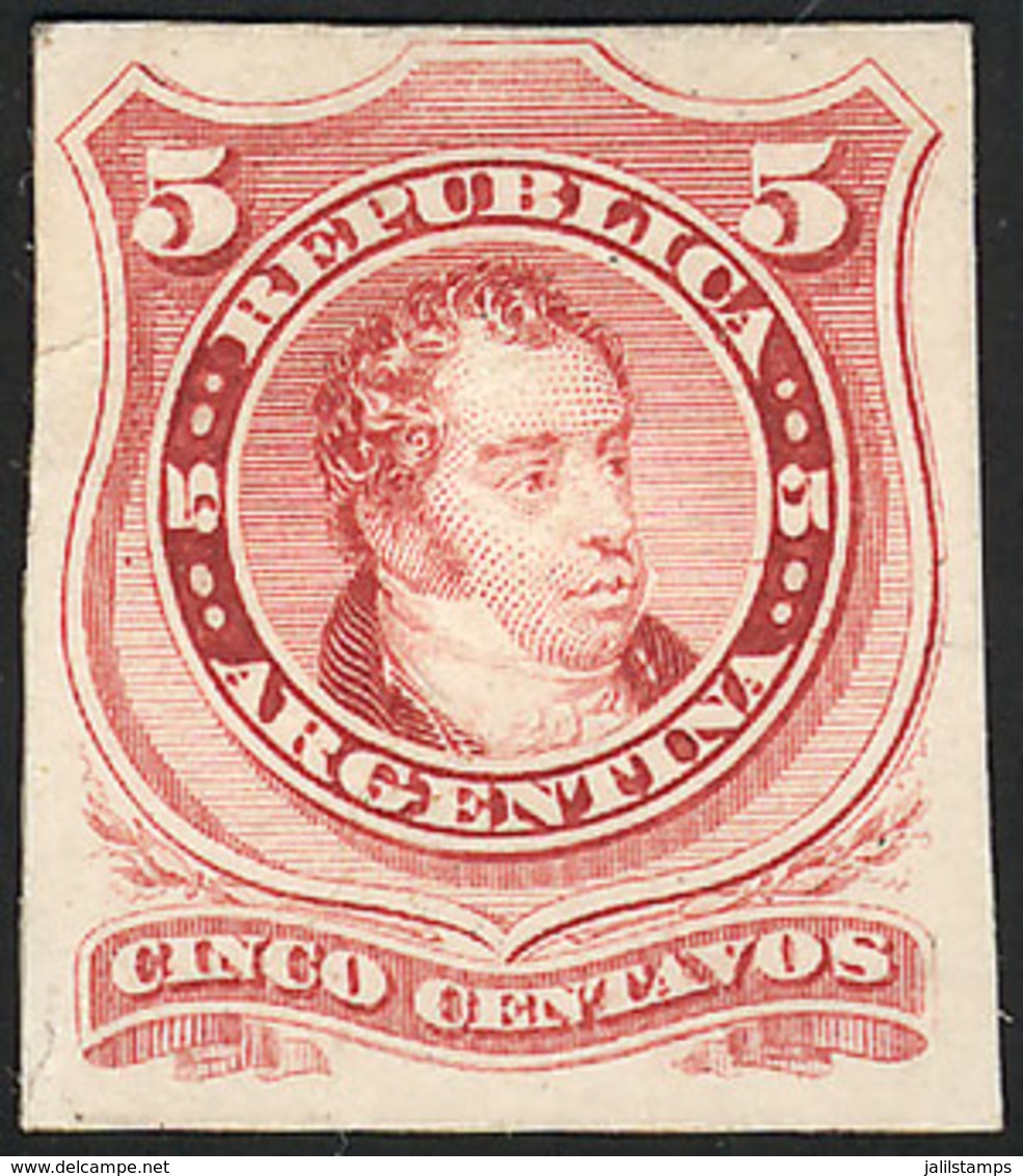 ARGENTINA: GJ.37, PROOF In Light Claret Color Printed On Card, Excellent Quality, Extremely Rare! - Other & Unclassified