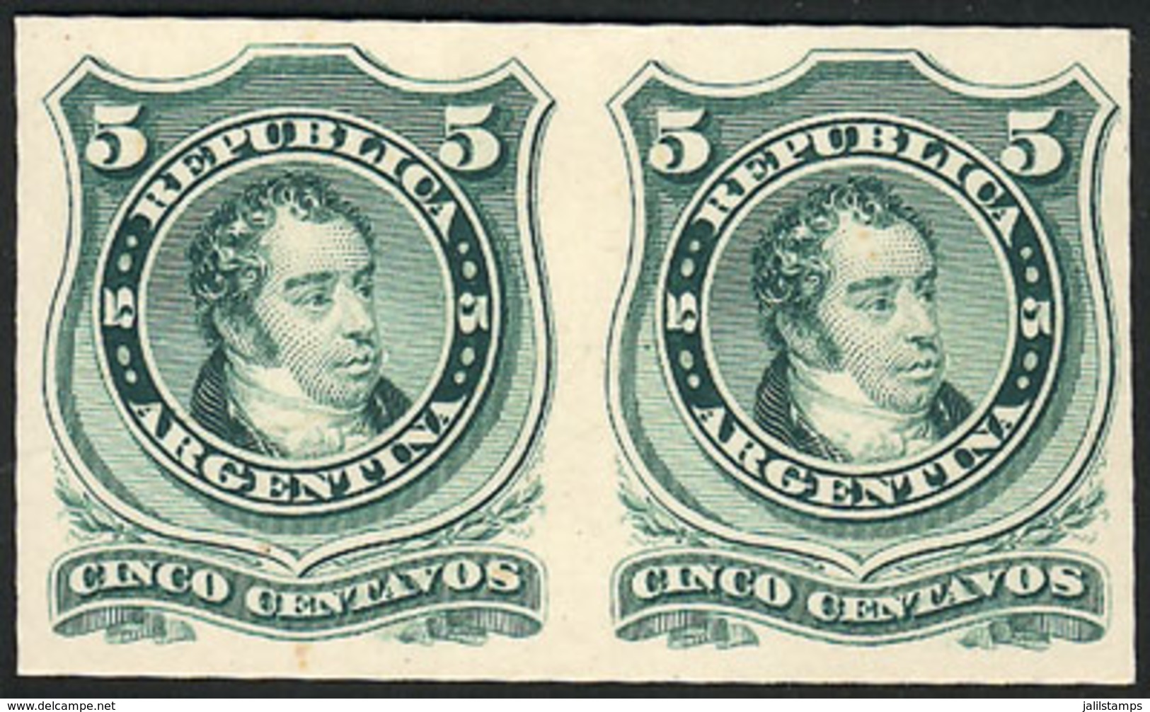 ARGENTINA: GJ.37, PROOF In Green, Pair Printed On Card, Excellent Quality, Extremely Rare! - Andere & Zonder Classificatie