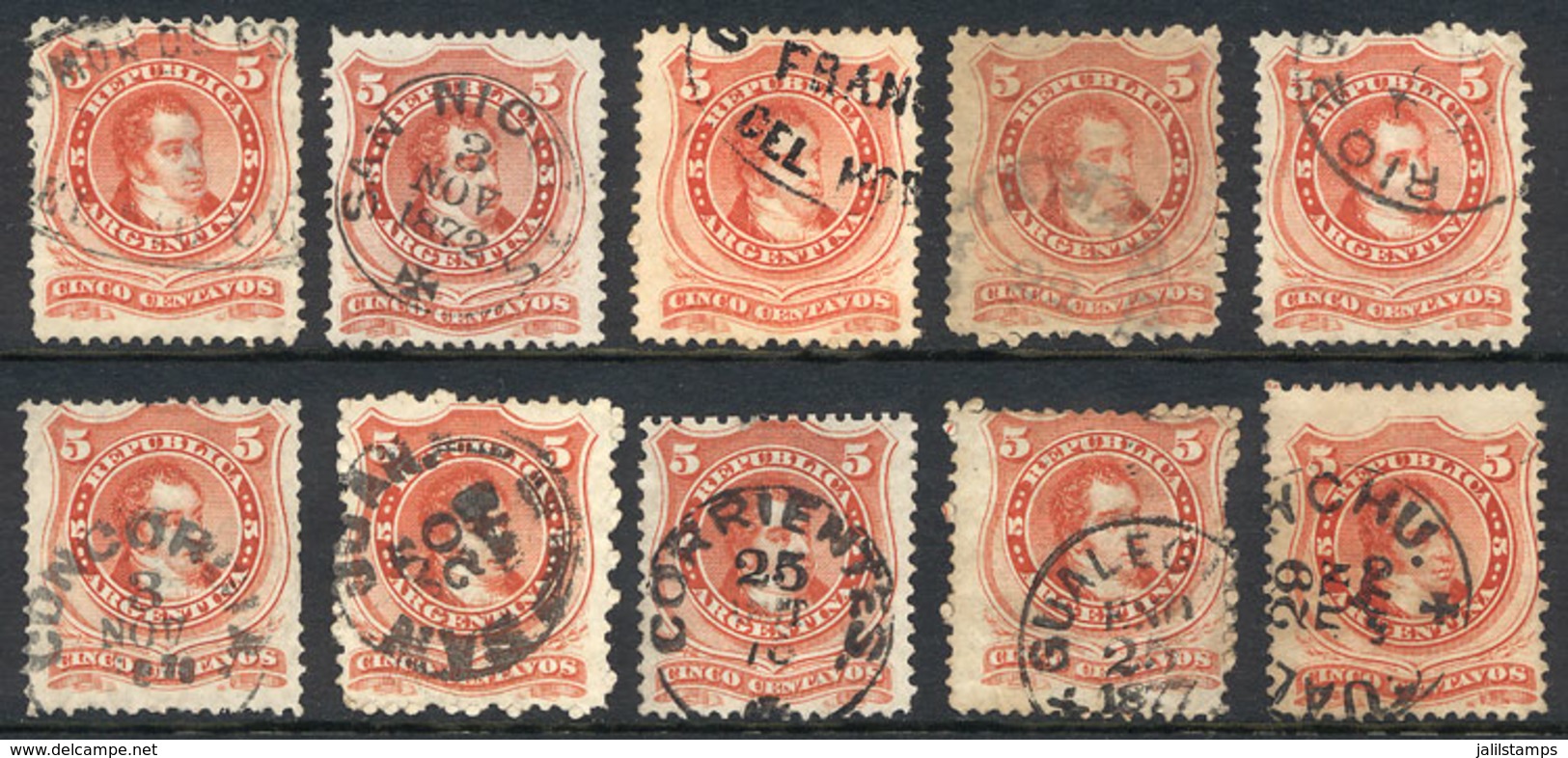 ARGENTINA: GJ.38, 10 Singles With Very Nice Cancels Of Different Cities, Some Very Scarce: Gualeguay, Gualeguaychú, San  - Other & Unclassified