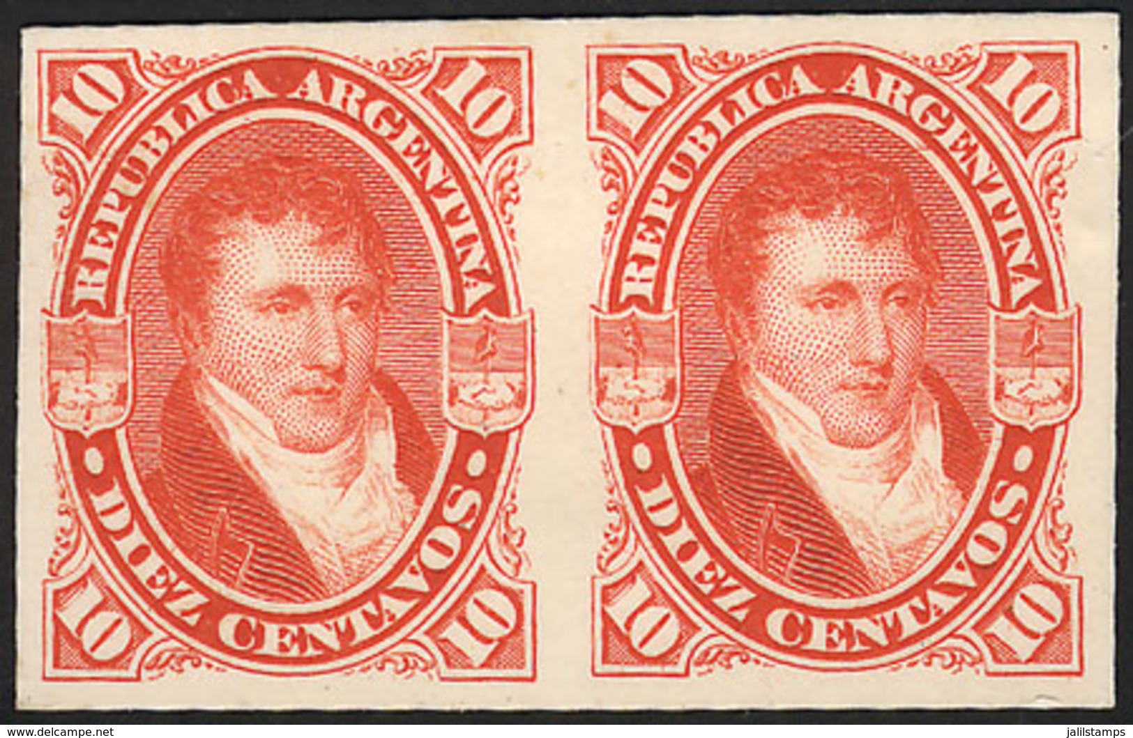 ARGENTINA: GJ.39, PROOF In Orangish Vermilion, Pair Printed On Card, Excellet Quality, Extremely Rare! - Otros & Sin Clasificación