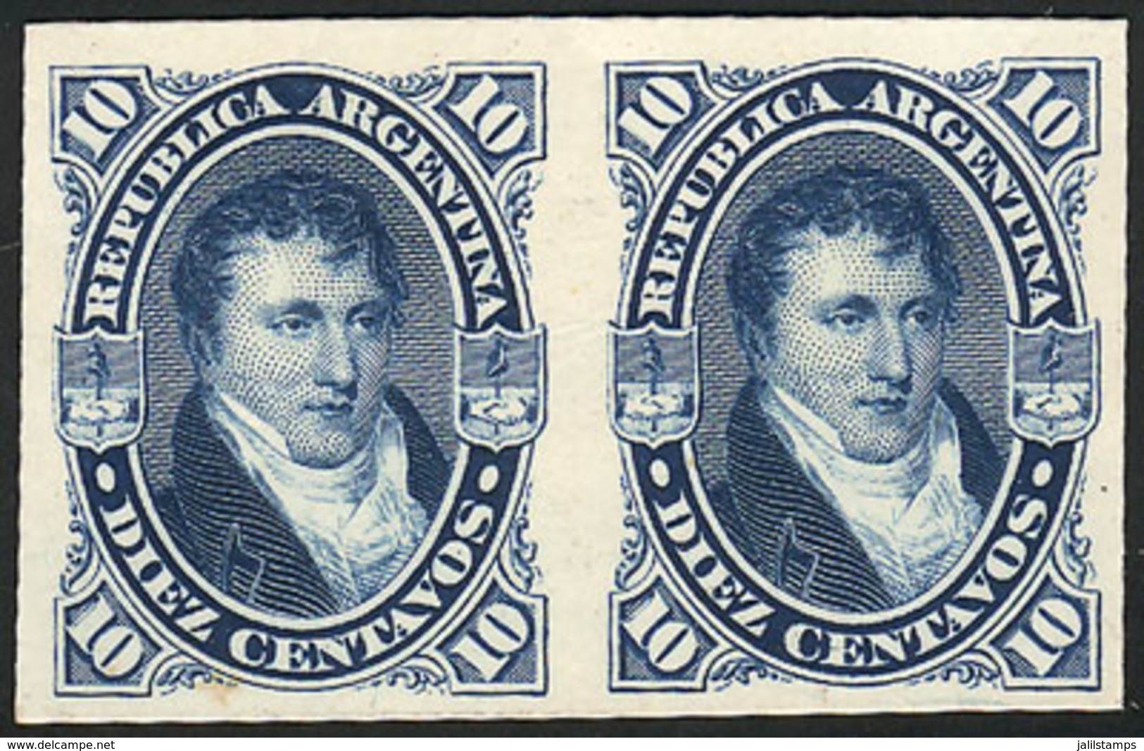 ARGENTINA: GJ.39, PROOF In Blue, Pair Printed On Card, Excellet Quality, Extremely Rare! - Otros & Sin Clasificación