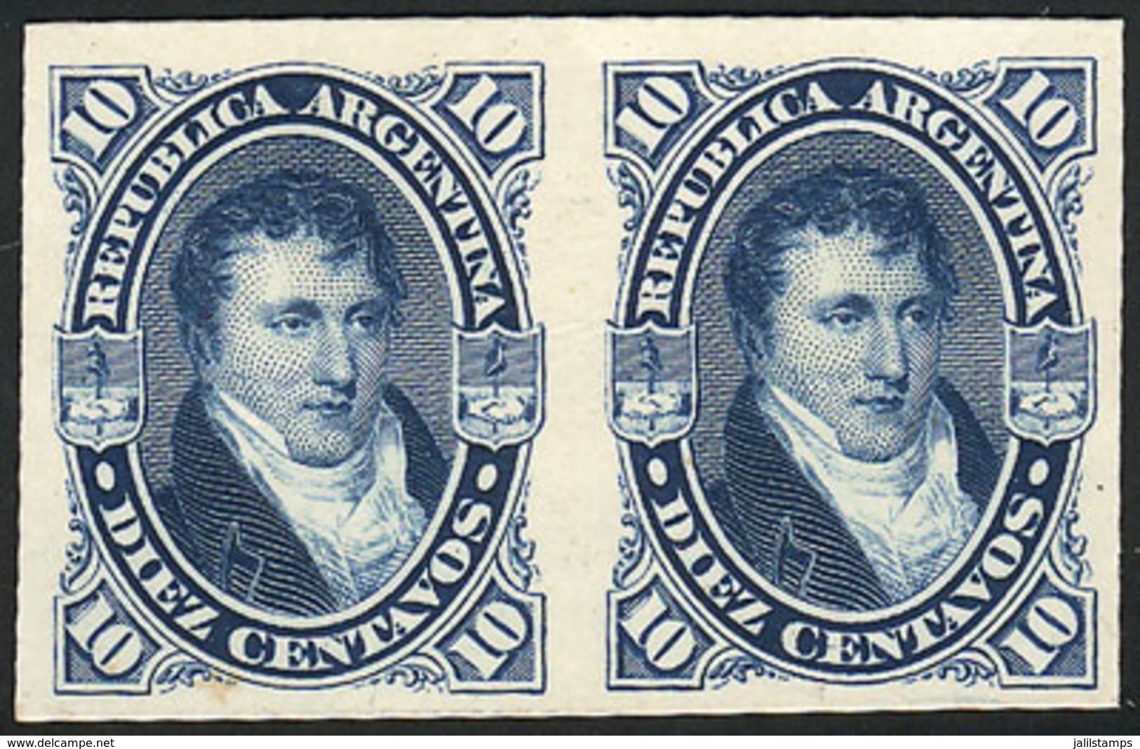 ARGENTINA: GJ.39, PROOF In Blue, Pair Printed On Card, Excellet Quality, Extremely Rare! - Sonstige & Ohne Zuordnung