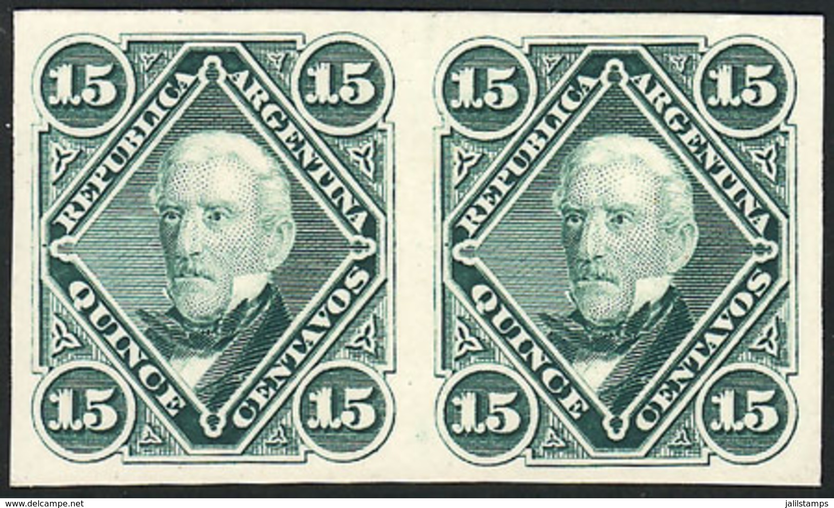 ARGENTINA: GJ.39, PROOF In Green, Pair Printed On Card, Excellet Quality, Extremely Rare! - Andere & Zonder Classificatie