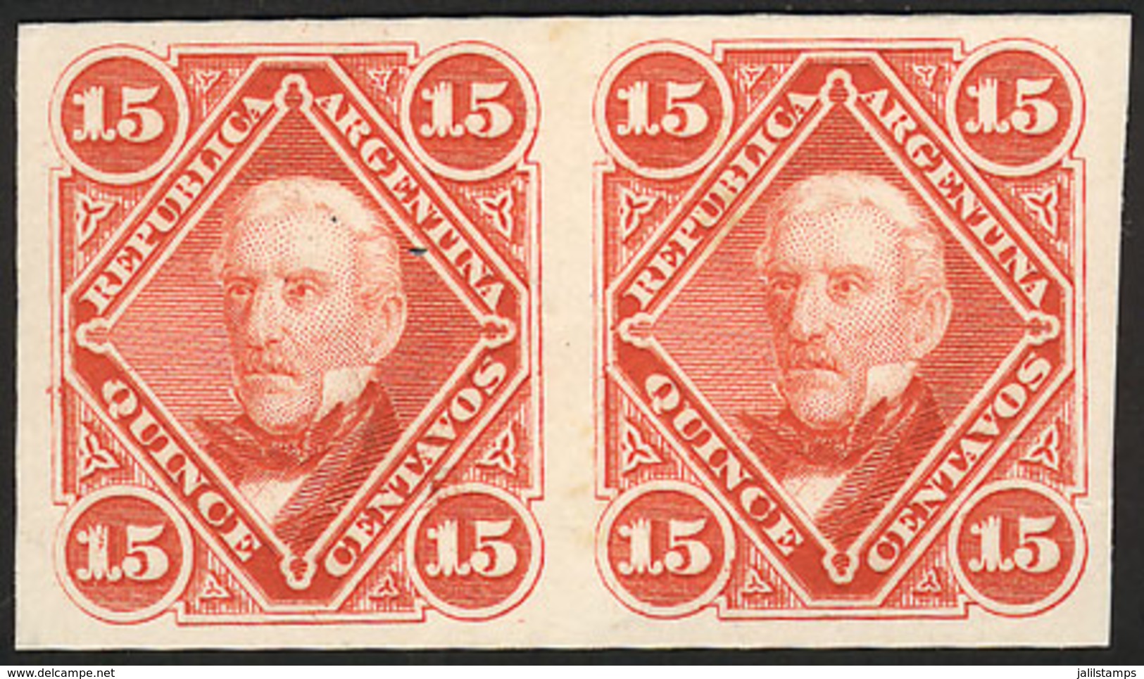 ARGENTINA: GJ.39, PROOF In Orangish Vermilion, Pair Printed On Card, Excellet Quality, Extremely Rare! - Other & Unclassified