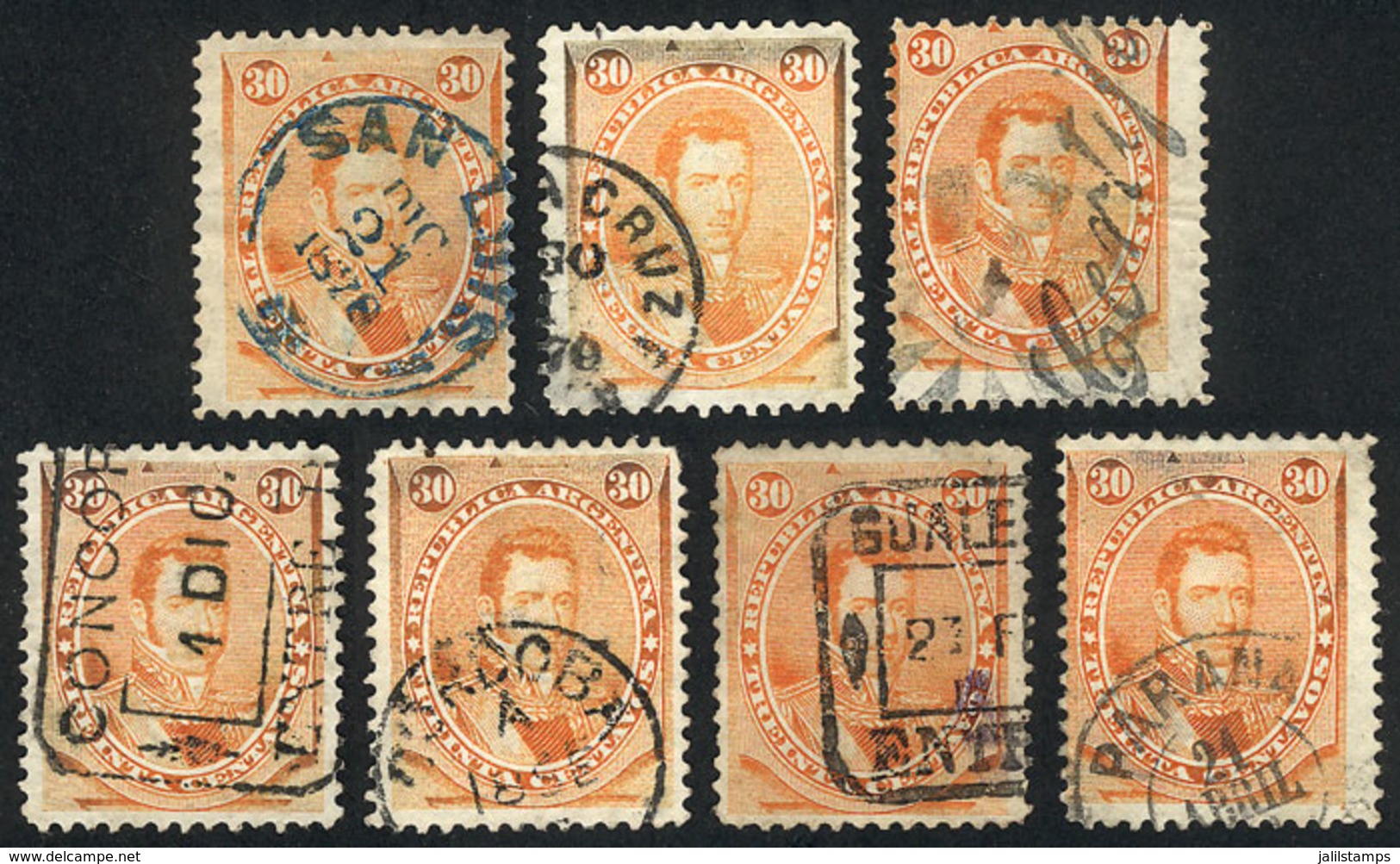 ARGENTINA: GJ.42, 7 Used Examples With Interesting Cancels, All Different, Some Very Scarce, VF General Quality! - Other & Unclassified