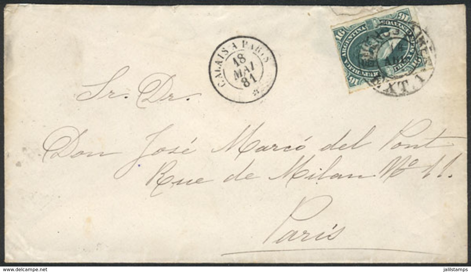 ARGENTINA: Cover Franked By GJ.50 ALONE, Sent From Buenos Aires To Paris On 14/AP/1881, VF Quality! - Otros & Sin Clasificación