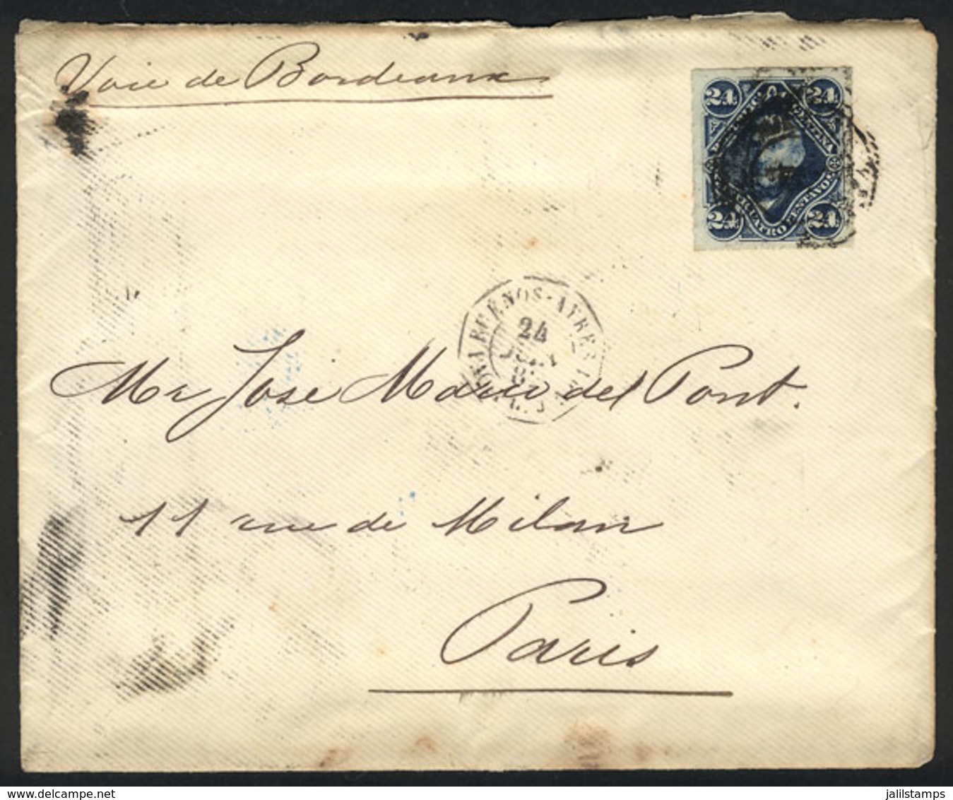 ARGENTINA: GJ.52, Franking ALONE A Cover Sent From Buenos Aires To France On 24/JUN/1882, VF Quality, Catalog Value US$1 - Altri & Non Classificati