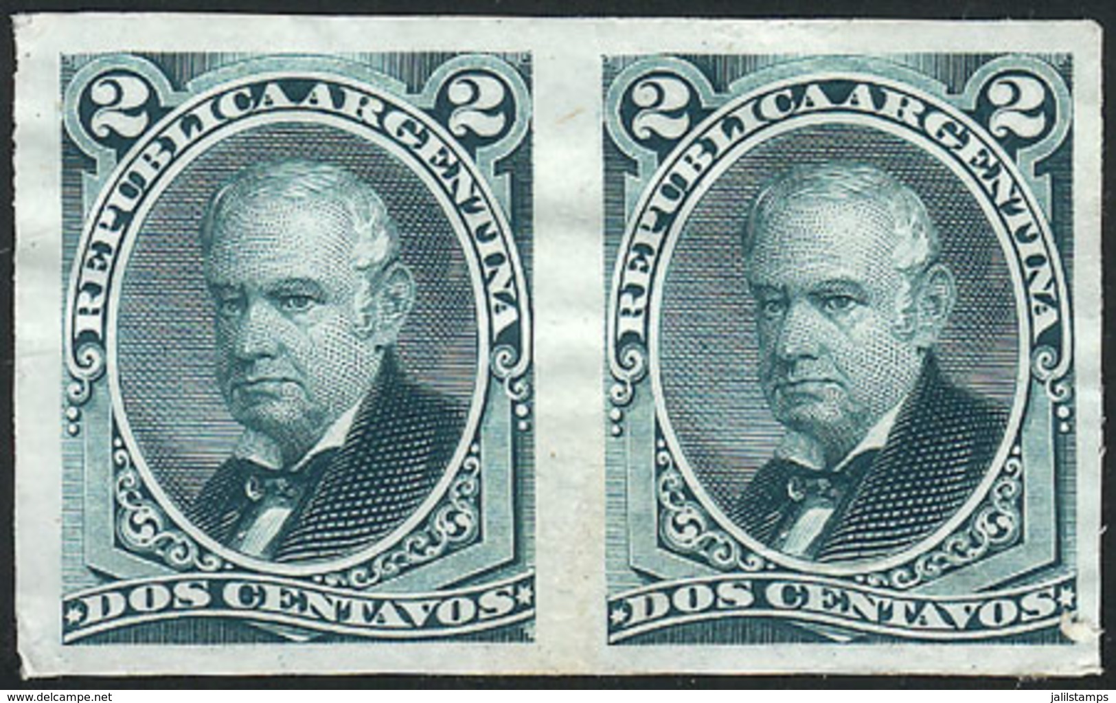 ARGENTINA: GJ.53, PROOF In Dark Green, Pair Printed On Thin Paper, Excellet Quality, Rare! - Andere & Zonder Classificatie