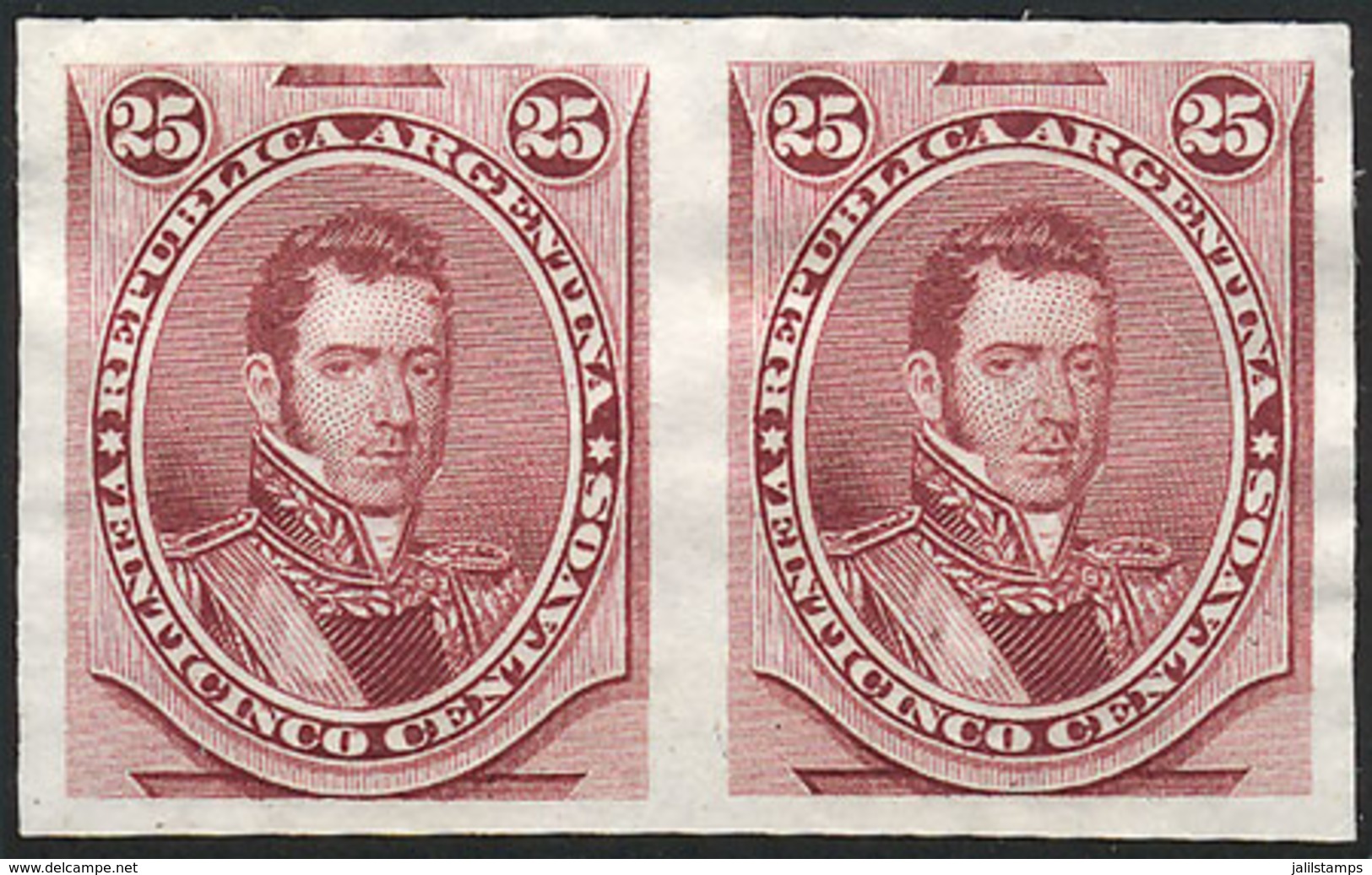 ARGENTINA: GJ.53, PROOF In Carmine, Pair Printed On Thin Paper, Excellet Quality, Rare! - Andere & Zonder Classificatie