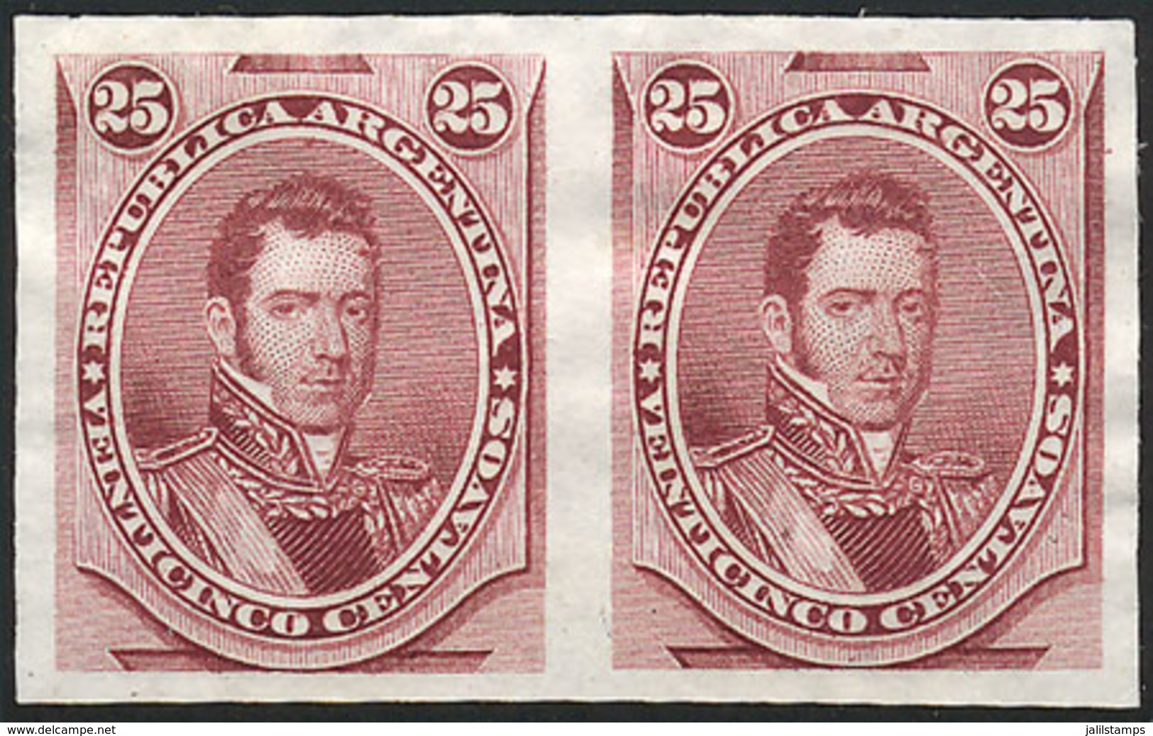 ARGENTINA: GJ.53, PROOF In Carmine, Pair Printed On Thin Paper, Excellet Quality, Rare! - Sonstige & Ohne Zuordnung