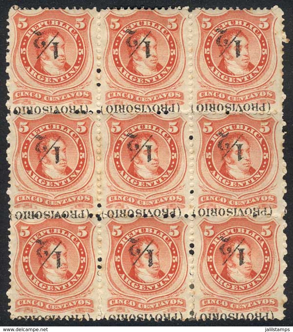 ARGENTINA: GJ.60f, 1882 Provisional ½c. On 5c., Large P, INVERTED SURCHARGE And "PROVISORIO" Above Varieties, Fantastic  - Other & Unclassified