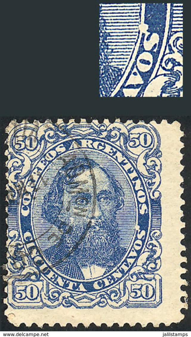 ARGENTINA: GJ.93, 1888 50c. Mitre Light Blue, With VARIETY: "large Spot Above The S Of CENTAVOS", Position 50, VF Qualit - Andere & Zonder Classificatie