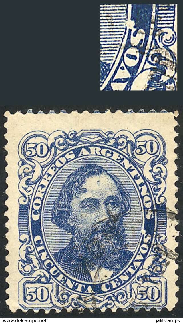 ARGENTINA: GJ.93, 1888 50c. Mitre Blue, With VARIETY: "large Spot Above The S Of CENTAVOS", Position 50, VF Quality, Rar - Other & Unclassified