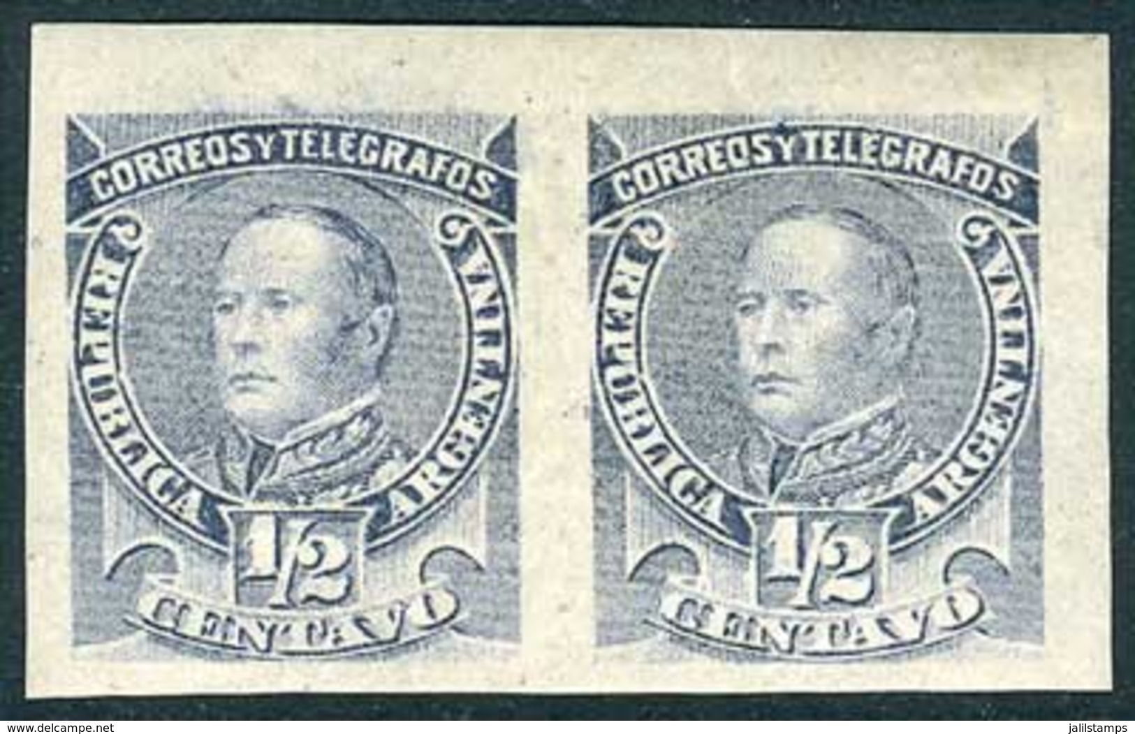 ARGENTINA: GJ.97AP, 1889/91 ½c. Urquiza, IMPERFORATE PAIR, Excellent Quality, Catalog Value US$60. - Other & Unclassified