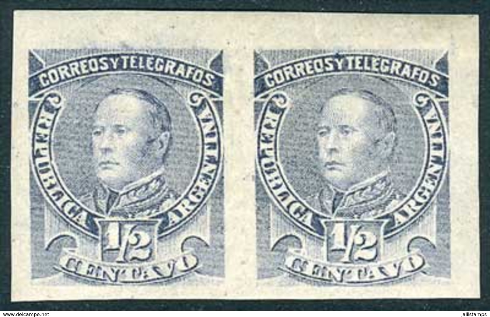 ARGENTINA: GJ.97AP, 1889/91 ½c. Urquiza, IMPERFORATE PAIR, Excellent Quality, Catalog Value US$60. - Sonstige & Ohne Zuordnung