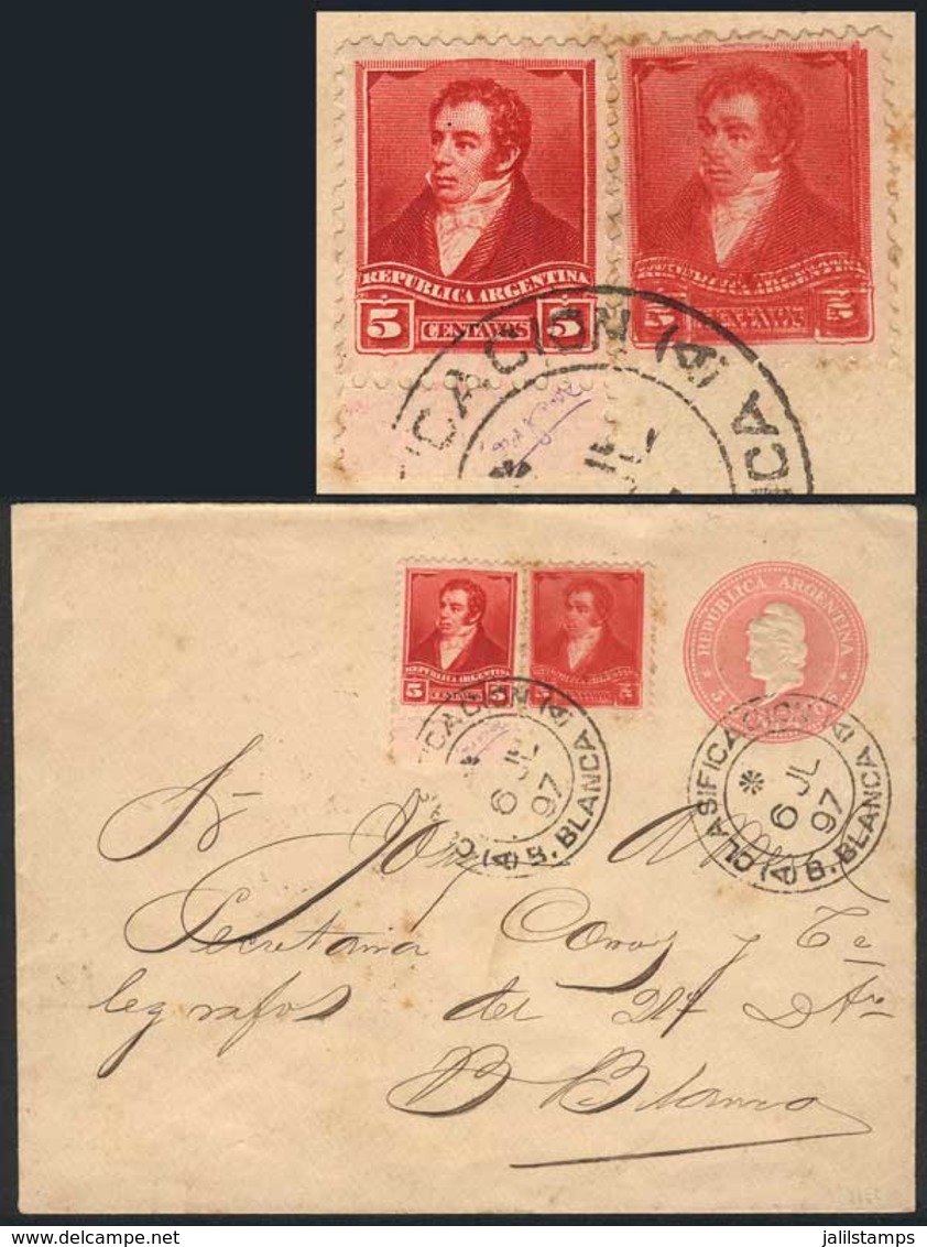 ARGENTINA: 5c. Liberty PS Cover + GJ.178 + 178a (COMPLETE DOUBLE IMPRESSION), Used In Bahía Blanca On 6/JUL/1897, Superb - Other & Unclassified
