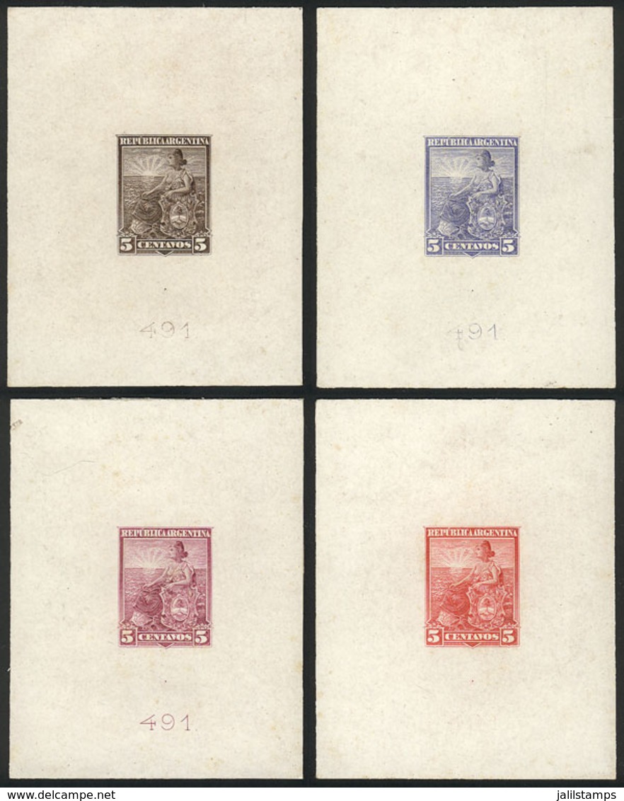 ARGENTINA: GJ.222, 5c. Liberty, Die Proofs (WITH Printing Number 491) Printed On Card With Glazed Front, In Bluish Gray, - Andere & Zonder Classificatie