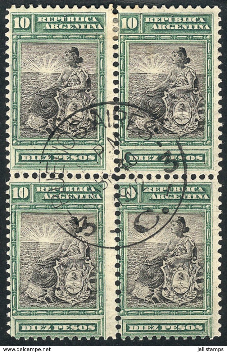 ARGENTINA: GJ.237, 10P. Liberty, Fantastic BLOCK OF 4 Postally Used, Very Fresh And Attractive, Very Rare! - Sonstige & Ohne Zuordnung