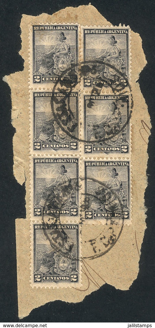 ARGENTINA: GJ.241, Liberty 2c. PERFORATION 12, Strips Of 4 And 3 Stamps On A Fragment With The Very Rare Cancel "ESTAFET - Otros & Sin Clasificación