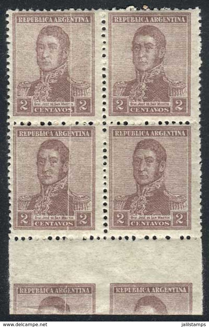 ARGENTINA: GJ.466, Block Of 4 With Sheet Margin At Bottom With Partial Impression Of 2 Stamps On The Margin, Also Vertic - Otros & Sin Clasificación