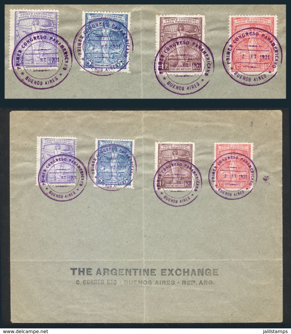 ARGENTINA: GJ.529/532, 1921 1st Pan-American Postal Congress, The Set On Cover With Violet Postmark Of The Congress, Rar - Autres & Non Classés