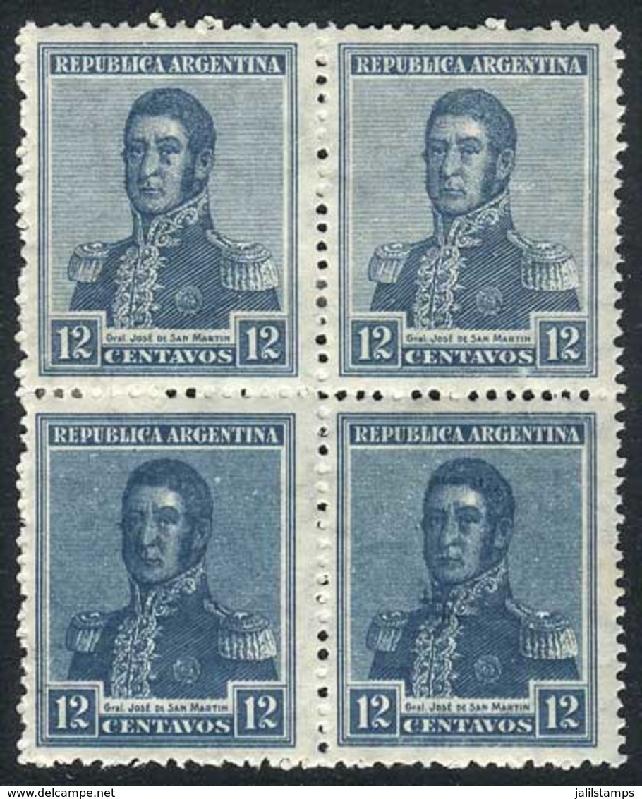 ARGENTINA: GJ.555, Spectacular Block Of 4, Bottom Stamps With DOUBLE IMPRESSION Variety (overlapping), Which Causes Them - Other & Unclassified
