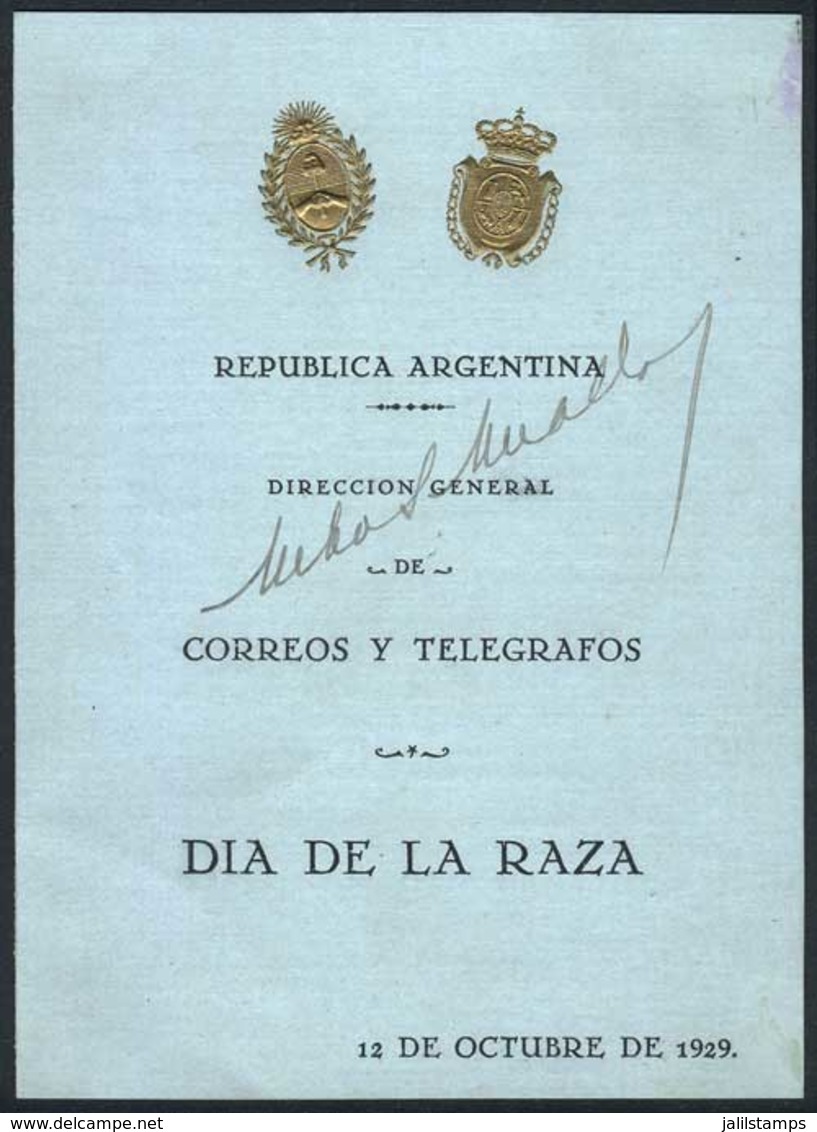 ARGENTINA: GJ.657/9, 1929 Discovery Of America, Official Folder Of The Post With The Decree That Declared October 12 A N - Autres & Non Classés