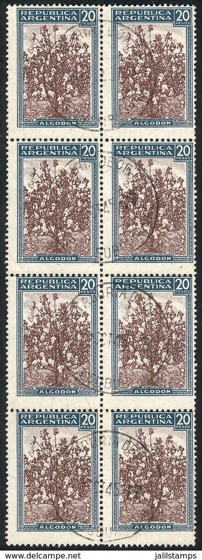ARGENTINA: GJ.772, 20P. Cotton, Printed On CHALKY PAPER, Large Used Block Of 8, Extremely Rare, Possibly The LARGEST MUL - Other & Unclassified