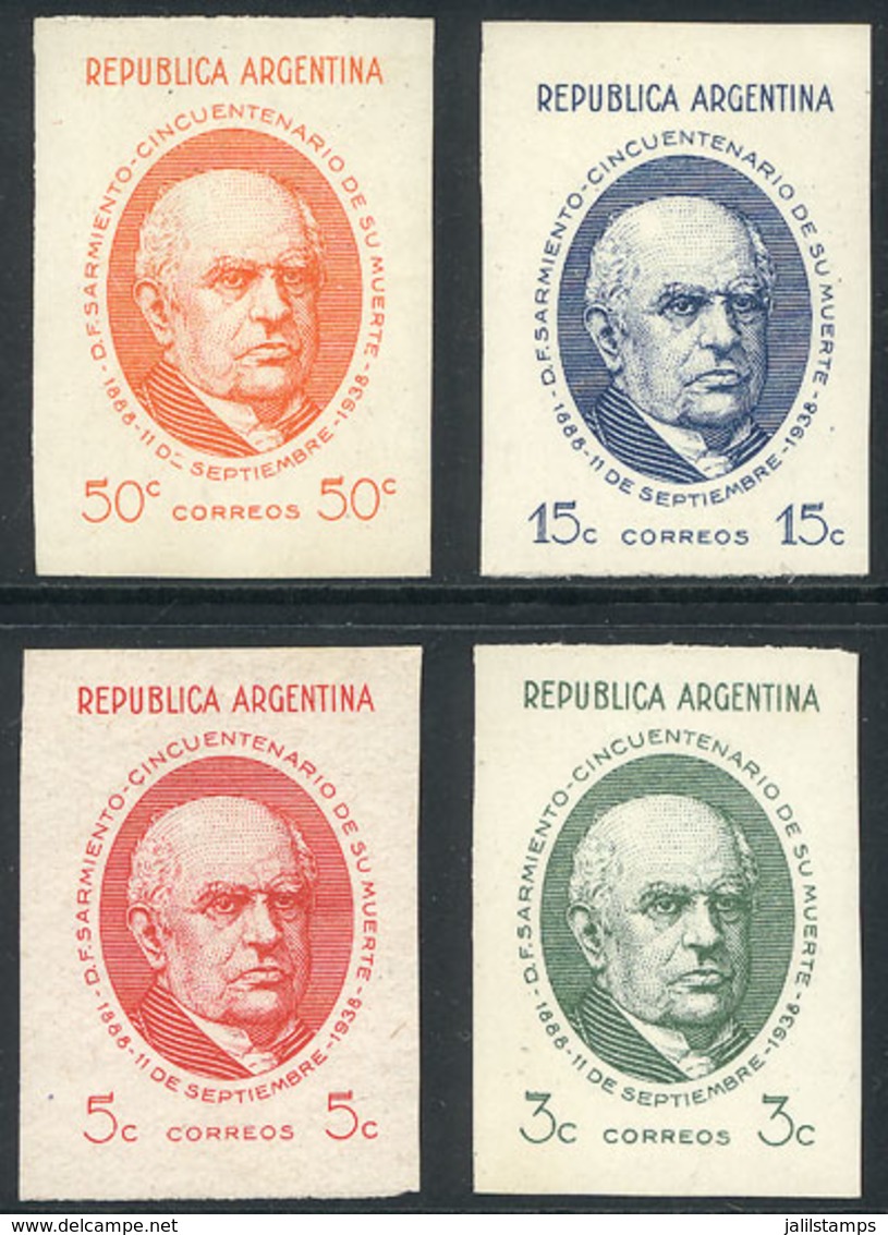 ARGENTINA: GJ.818/821, 1938 Sarmiento, Set Of Proofs In The Adopted Colors, Imperforate, On Unwatermarked Paper Of Glaze - Otros & Sin Clasificación