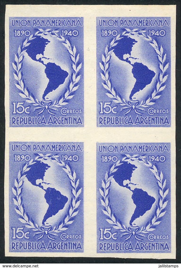 ARGENTINA: GJ.839, 1940 Panamerican Union (map), PROOF In The Issued Color, Imperforate Block Of 4 Printed On Unsurfaced - Otros & Sin Clasificación