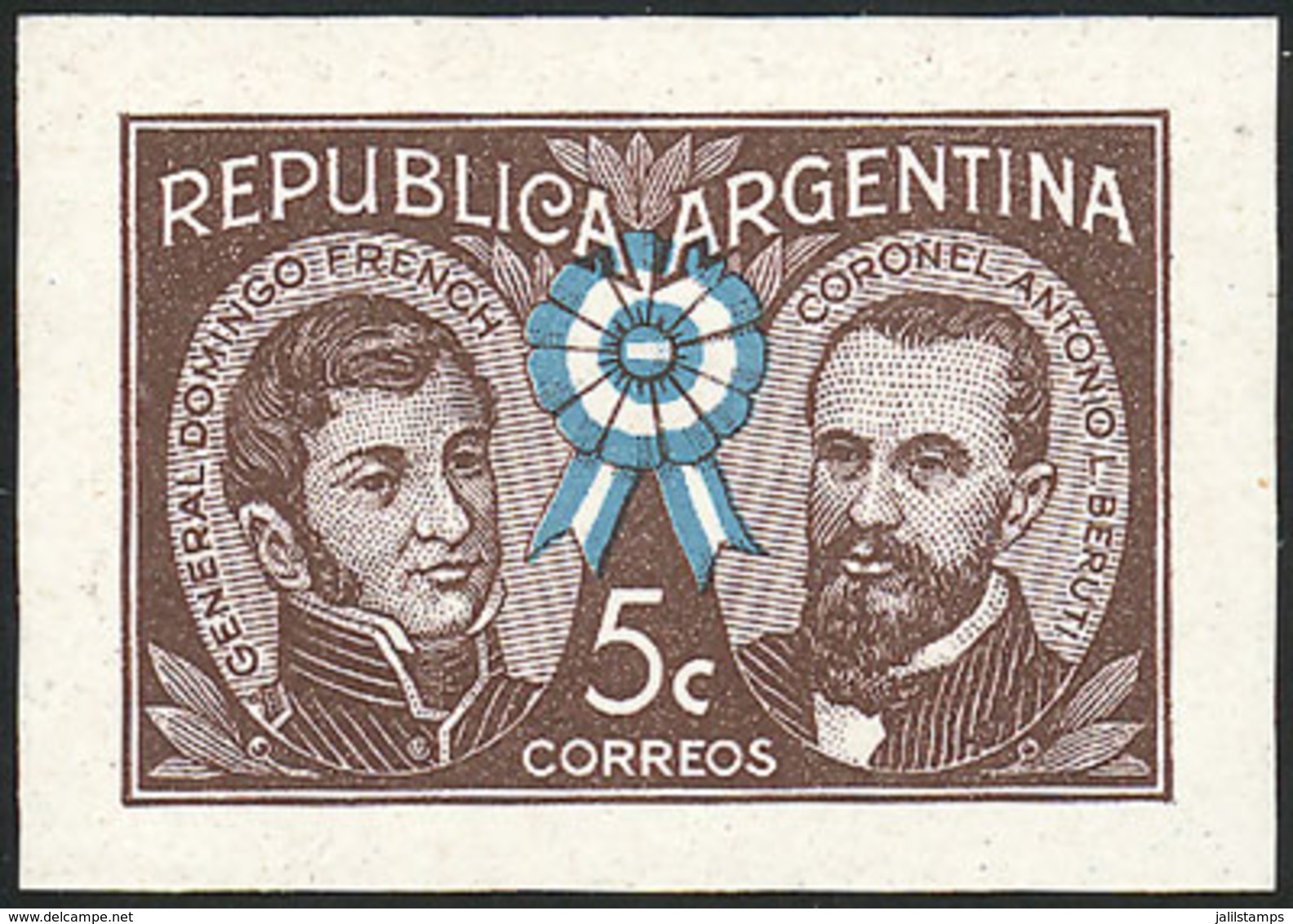 ARGENTINA: GJ.850, 1941 Cockade, French And Berutti, DIE PROOF In Brown And Light Blue, Solid Background (adopted), VF Q - Other & Unclassified