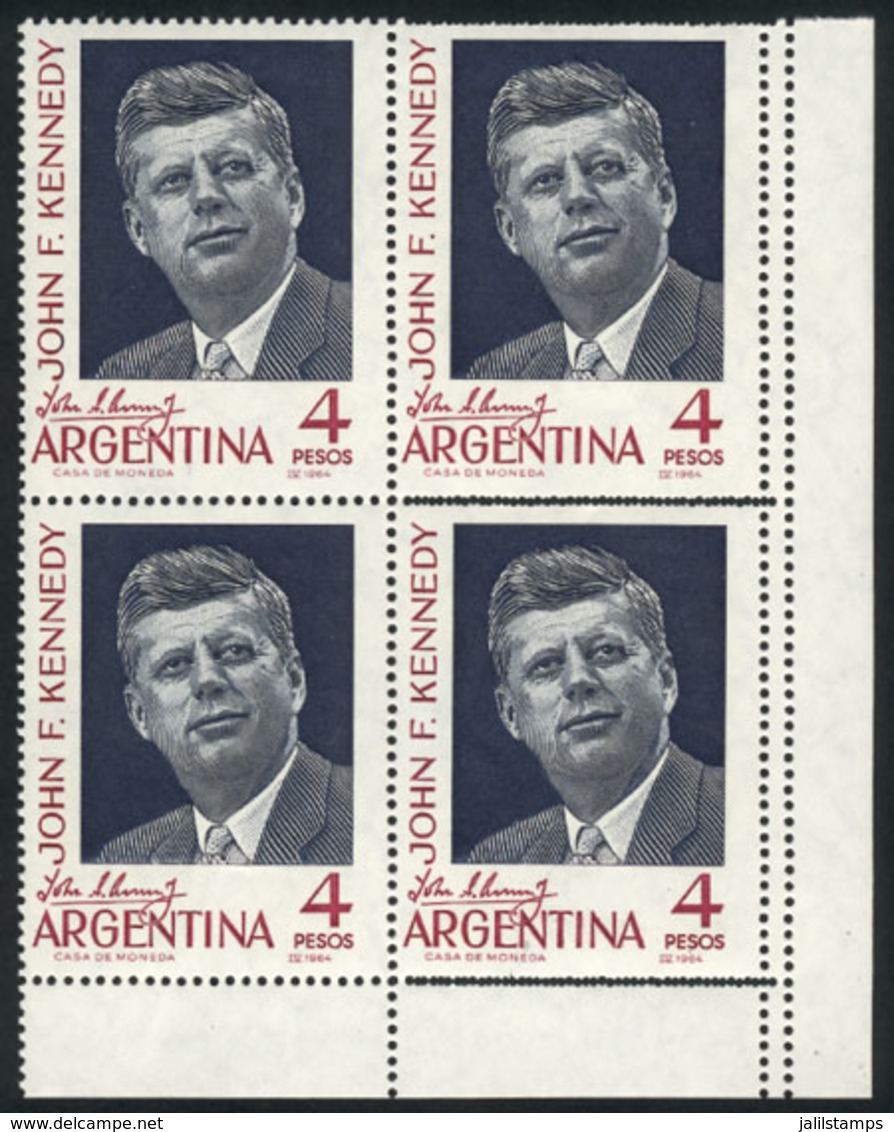 ARGENTINA: GJ.872, 1964 Kennedy, Block Of 4 With DOUBLE Perforation Variety, VF! - Other & Unclassified