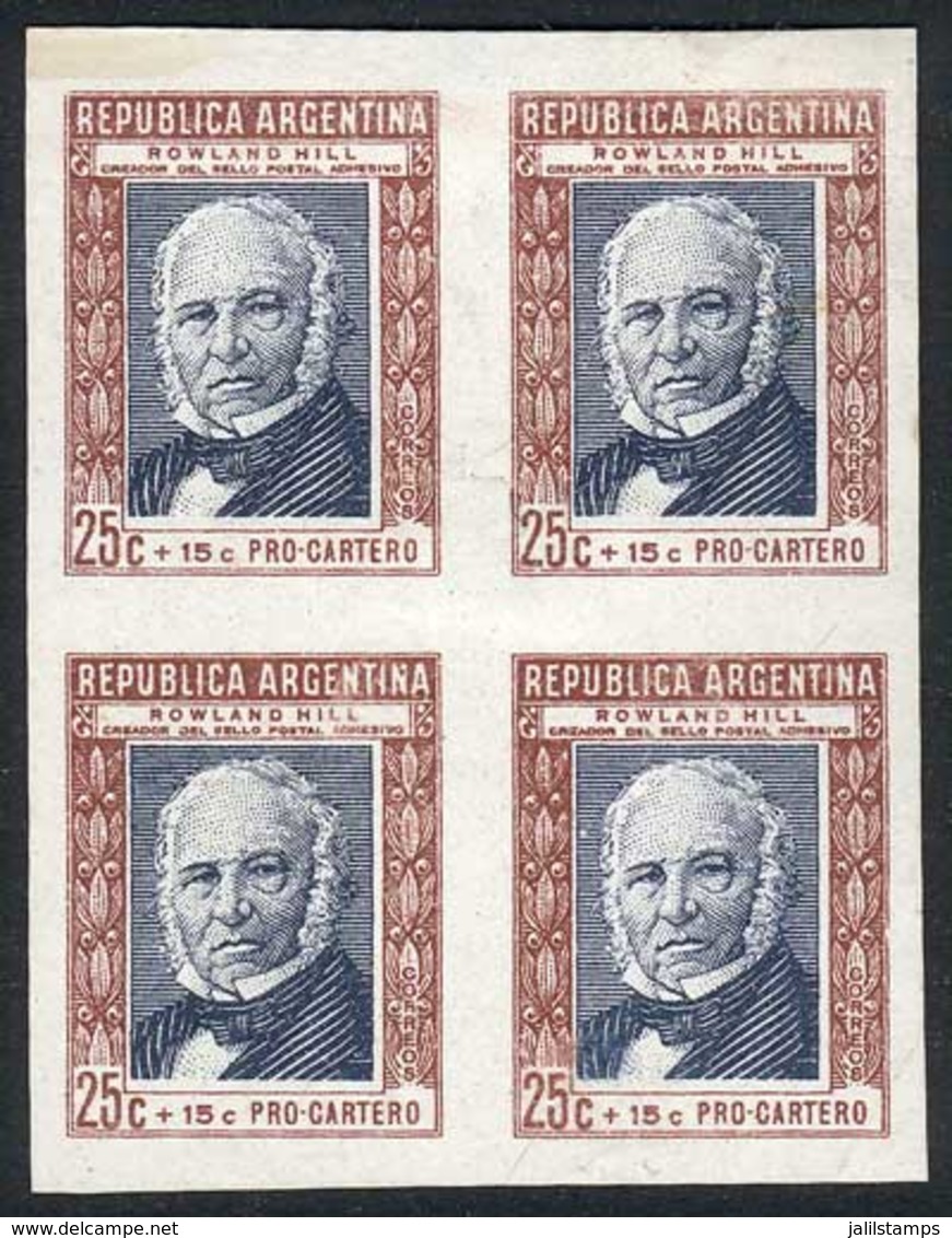 ARGENTINA: GJ.909, 1944 25c.+15c. Rowland Hill (postal Welfare), TRIAL COLOR PROOF Printed On Chalky Paper, Imperforate, - Autres & Non Classés