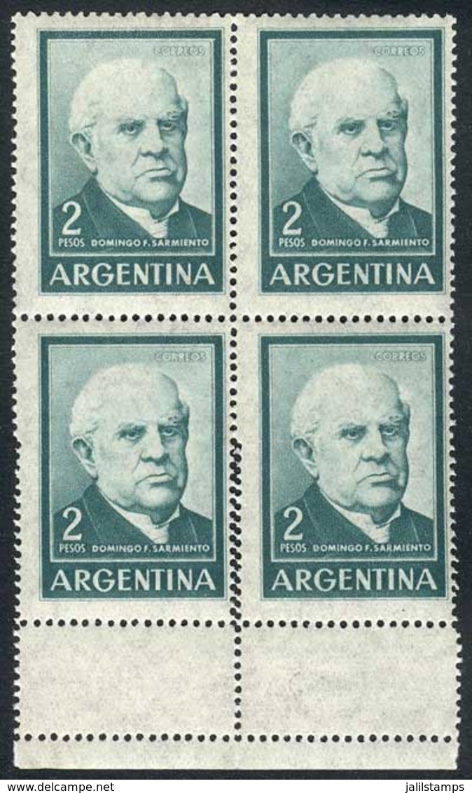 ARGENTINA: GJ.1135, 1959/64 2P. Sarmiento (teacher, Politician) Block Of 4 With Variety: Double Perforation At Bottom Cr - Andere & Zonder Classificatie