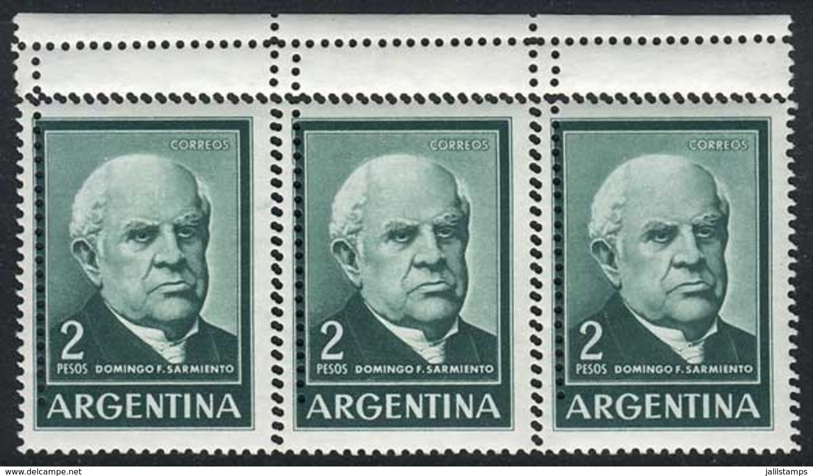 ARGENTINA: GJ.1135, 1959/64 2P. Sarmiento (teacher, Politician) Printed On Chalky Paper, Pair With VARIETY: Double Perfo - Sonstige & Ohne Zuordnung