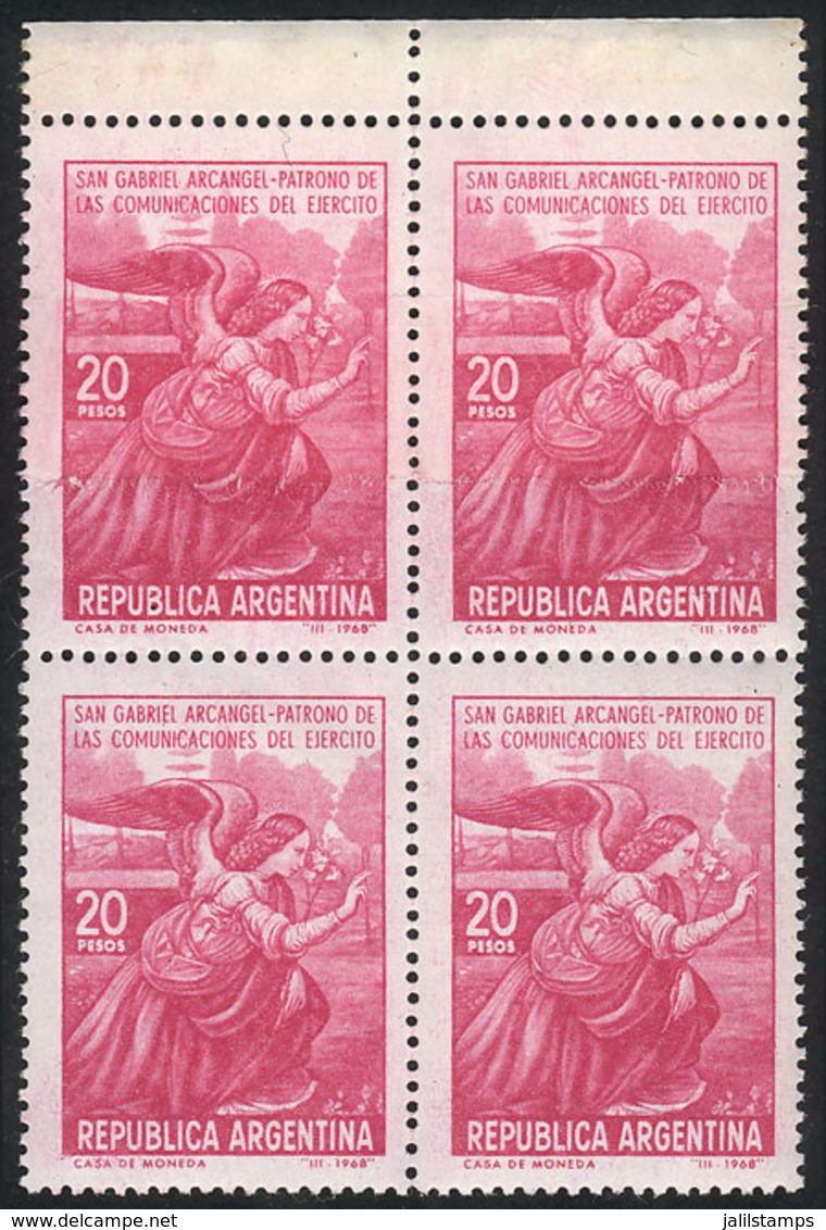 ARGENTINA: GJ.1442, 1968 Archangel Gabriel, Army Communications, Block Of 4 With End-of-roll Joined Paper Variety. The T - Autres & Non Classés